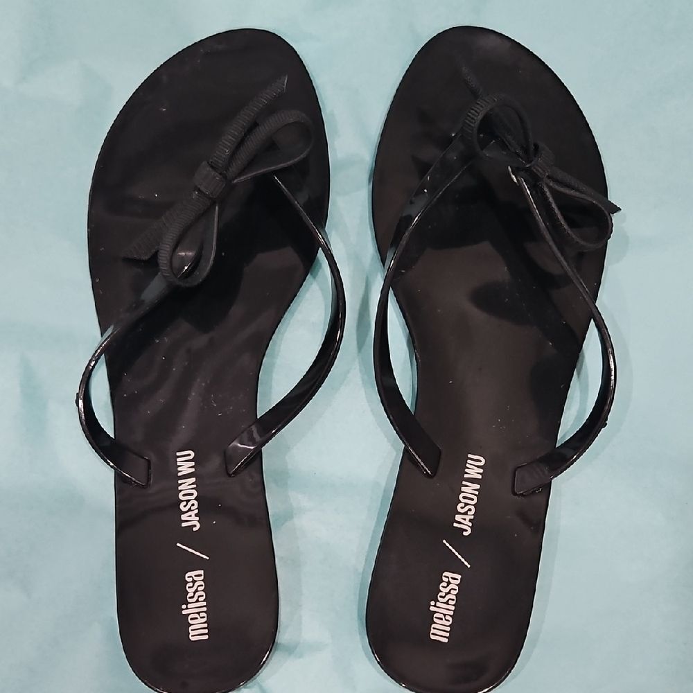 Melissa Jason Wu Black Bow Thong Sandals